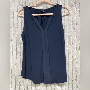 The Limited sleeveless navy top with sheer front ruffle/pleat. Sz. Med